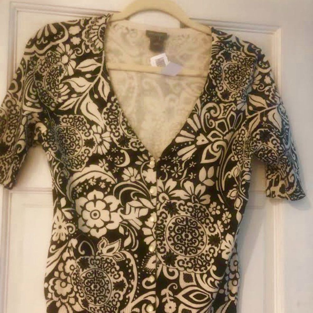 Ann Taylor Short Sleeve Cardigan Cropped Sweater    